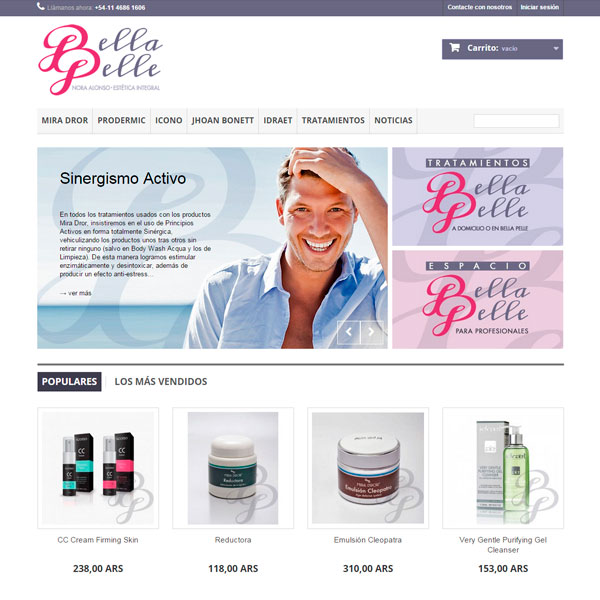 Tienda virtual para Bella Pelle - Estética Integral